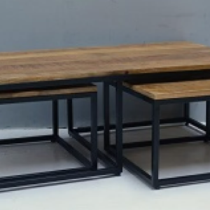 סט שלישיית שולחנות מרובעים עץ מנגו