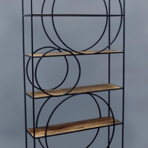 כוננית מדפים עץ מנגו קישוט עיגולים